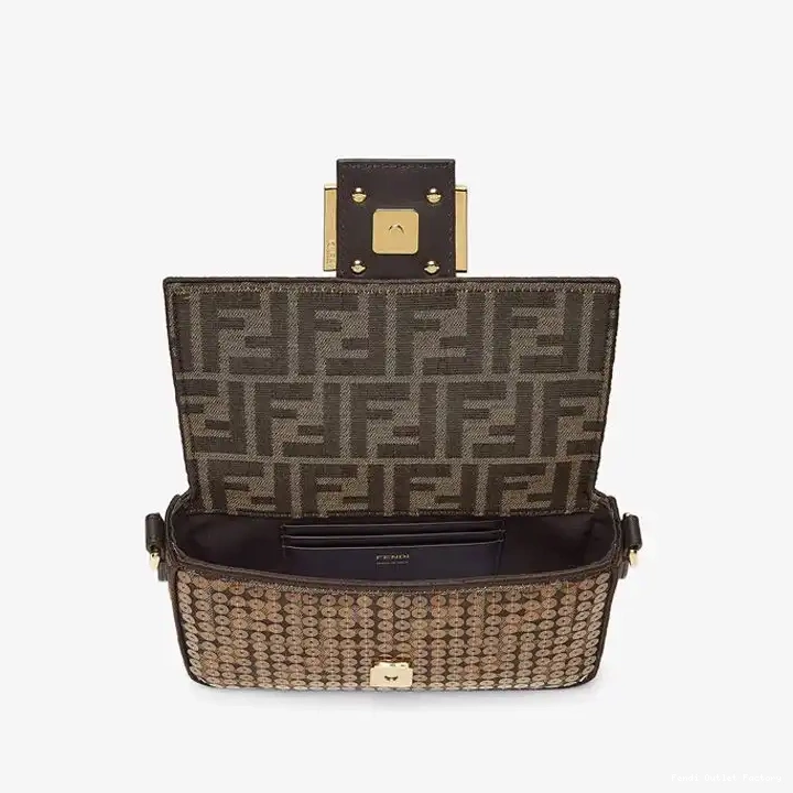 Vintage HOT Brown Sequins Motif Fabric FF Baguette Fendi Bag In Mini with 0702